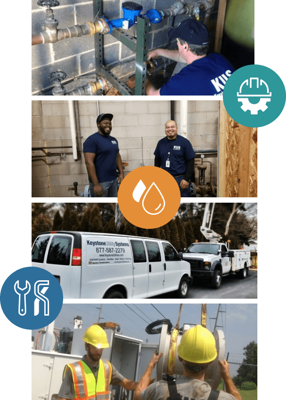 Photos of Keystone Utilities employees serving meters and utilities